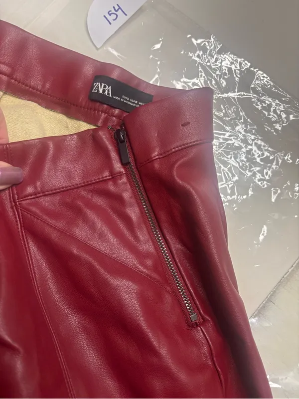 Zara Skinny Pants Size Small Red Faux Vegan Leather Party Wear Zip Ankle Concert - Image 7