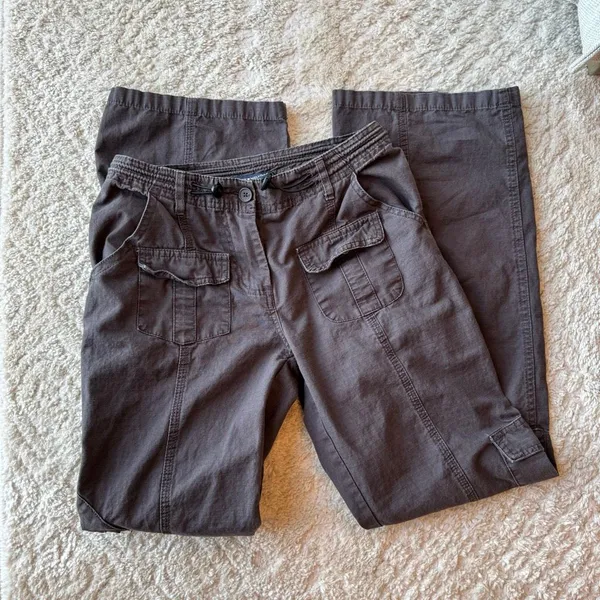 Brandy Melville Y2K Kim Cargo Pants Womens OS Brown Front Seam Utility Wide Leg - Image 2