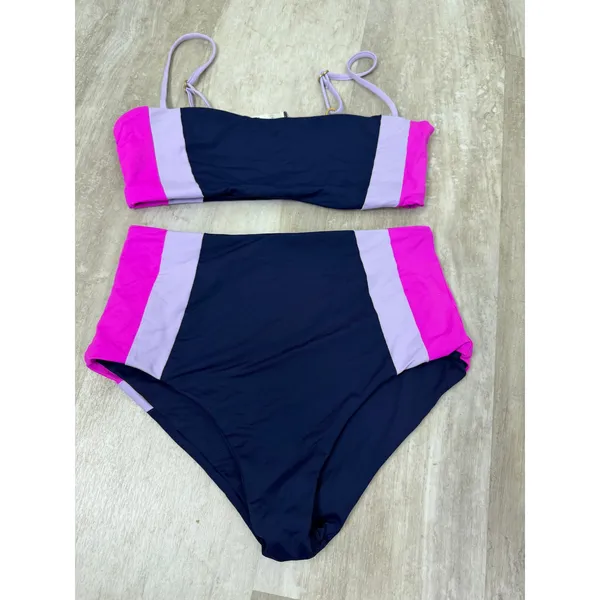 L*Space Rebel Top Portia Girl Bottom Bikini SET Midnight Lilac Hot Pink Medium - Image 3