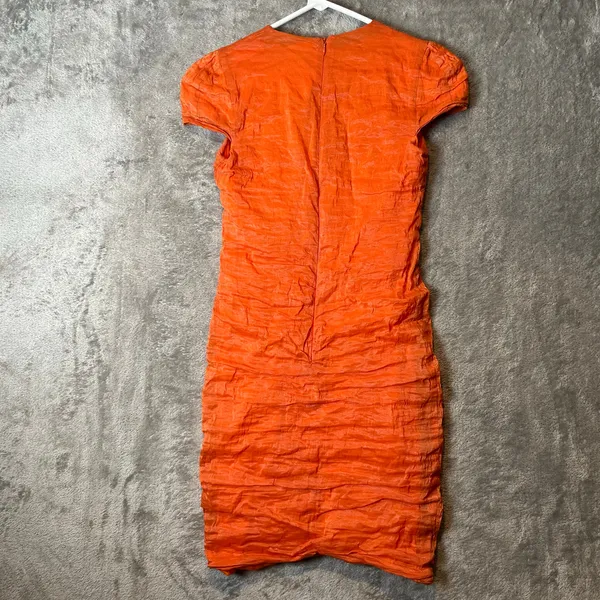 Yigal Azrouel Orange V-Neck‎ Crinkle Bodycon Dress Size 2 - Image 4