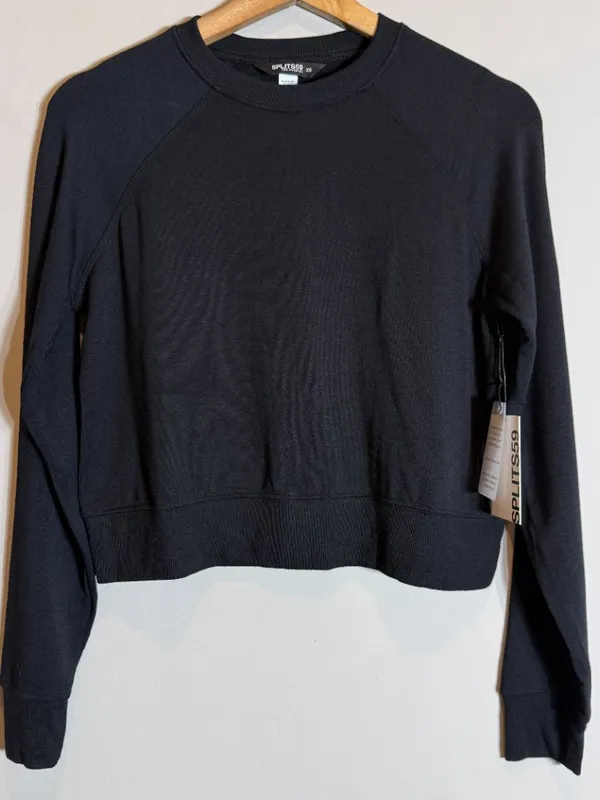 Splits59 Brooks Fleece Long Sleeve Sweatshirt Women's XS Black Active Lounge NWT - Image 7