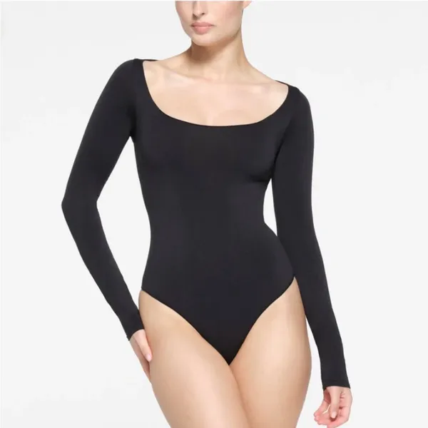 Skims ESSENTIAL LONG SLEEVE SCOOP NECK BODYSUIT Onyx Nwt Size L/XL - Image 2