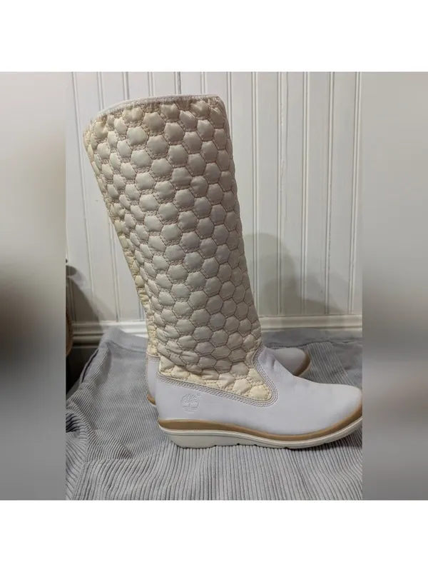 Timberland Kickadillaquilt Size 6 Boots White Leather 14In Vintage - Image 9