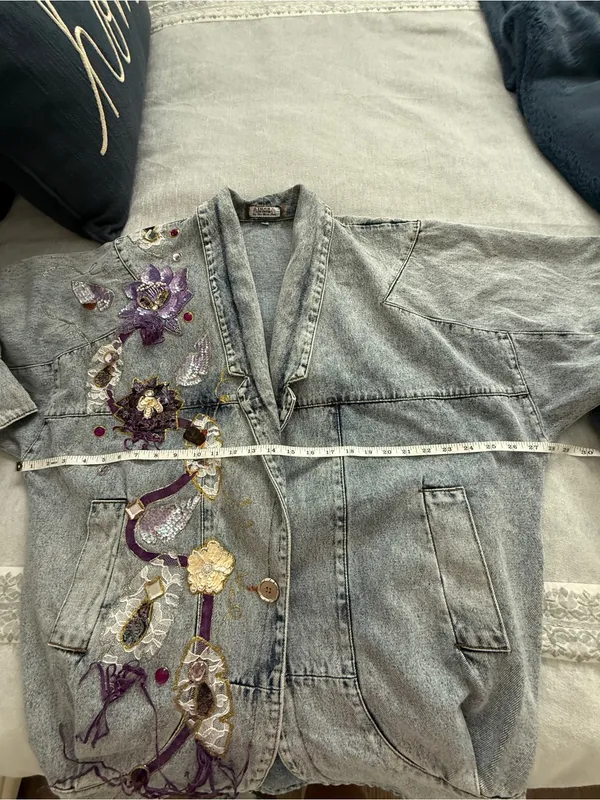 Apache by the west plus Denim Jean embellished Jacket very oversized small - Image 15