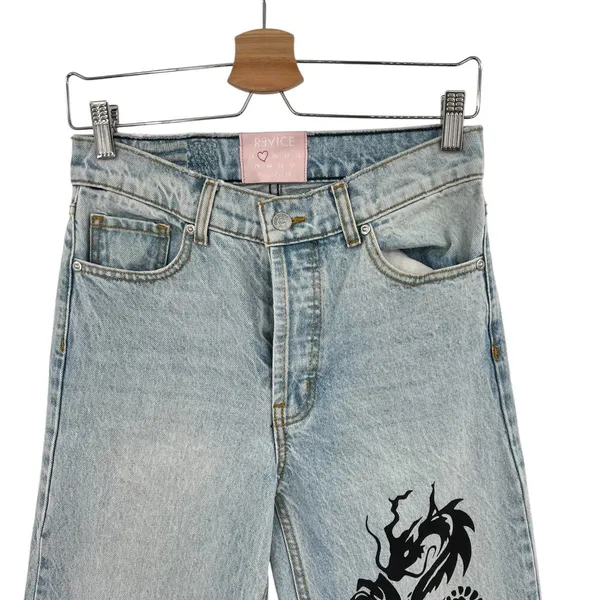 Revice Denim Super 80's 1984 Dragon‎ Graphic Print Jeans Light Wash Blue Size 25 - Image 4