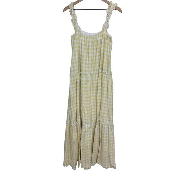 Charlie Holiday Yellow & White Gingham Plaid Lottie Dress Long Maxi Size 6 - Image 7