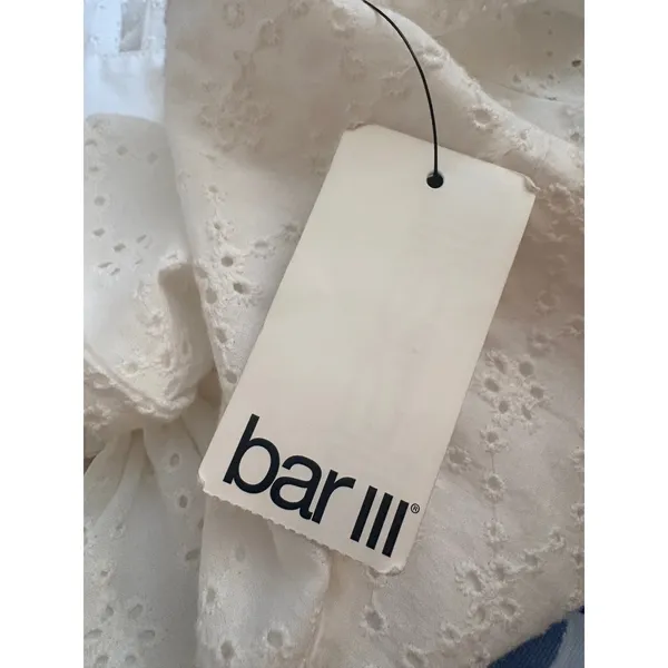 Bar‎ III Eyelet Mini Dress Womens 10 White New Tie Front Puff Sleeve Cotton - Image 6