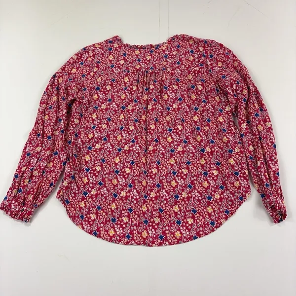 Maeve By Anthropologie Blouse Womens 14 Red Floral Henley Long Sleeve Ruffle Top - Image 9