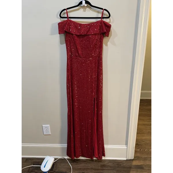 New XSCAPE Women's Off-The-Shoulder Slit-Front Sequin Gown Sz 12 Style 5136x - Image 2