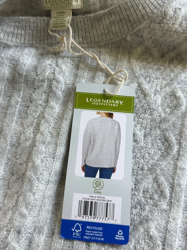 Legendary Outfitters Women’s Cable Knit Crewneck Sweater Light Gray Size L - Image 9