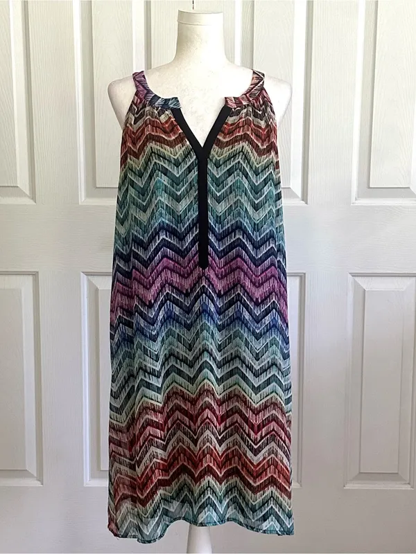 Tacera Multicolor Chevron Sleeveless V-Neck Lined Summer Dress Size XL NEW - Image 2