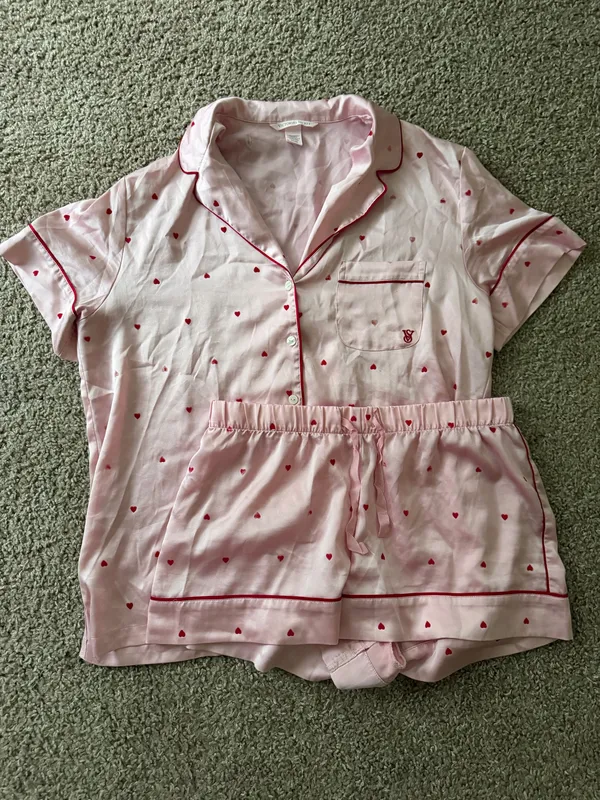Victorias Secret Satin Pajama Set Pink Hearts - Image 3