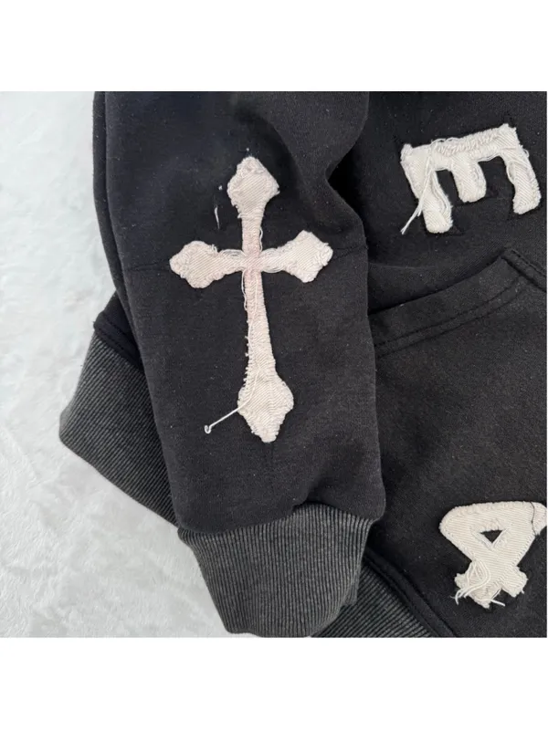 Eternally Devine Hoodie Sweatshirt Distressed Religious Cross Novelty Grunge - Image 9