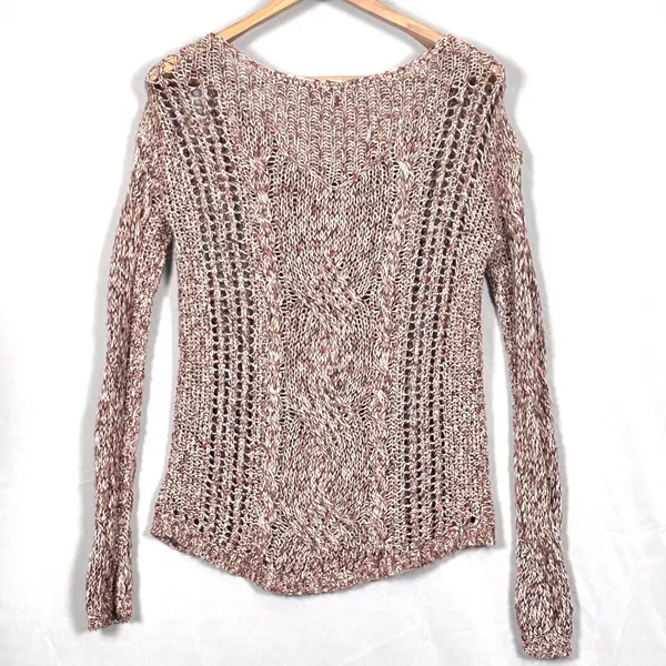 Free People Open Cable Knit Sweater Womens Small Pullover Cotton Linen Boho Pink - Image 2