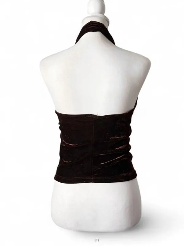 Poetry Y2K Brown Velvet Halter Top - Image 6
