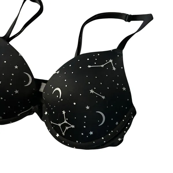 Victorias Secret PINK Wear Everywhere T-Shirt Bra Black Celestial Moon 34A - Image 2