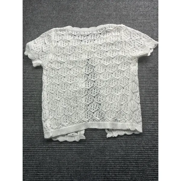 Women's Crochet 2 PC Beach Swim Coverup Set Short Sleeve & Shorts Sexy White XS - Image 11