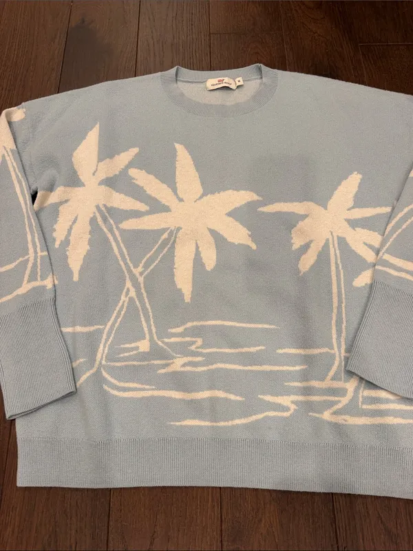 Vineyard Vines Sky Blue Palm Tree Knit Crewneck Sweater Size Medium - C4-107 - Image 3
