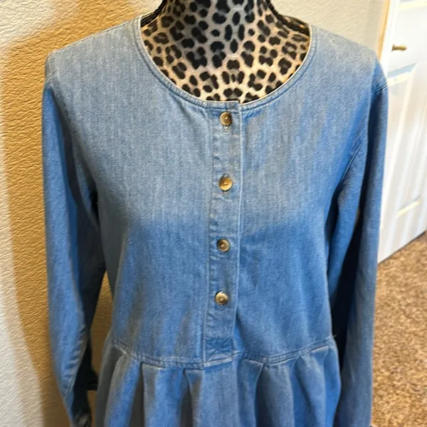Women’s Vintage Lands' End long-sleeve denim maxi prairie dress - Image 8