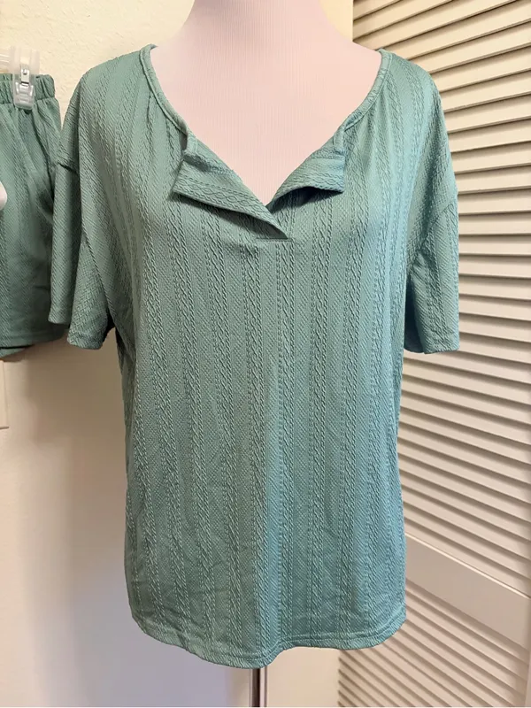 Cozy small Sage Green Textured Lounge & Pajama Set - Image 2
