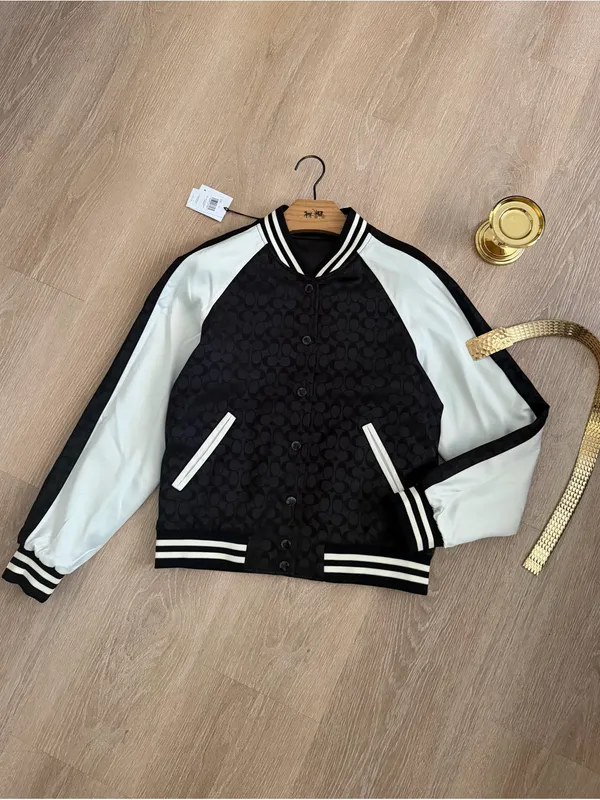 NWT Coach Reversible Signature C Varsity Bomber Jacket Black White Size S CAH06 - Image 8