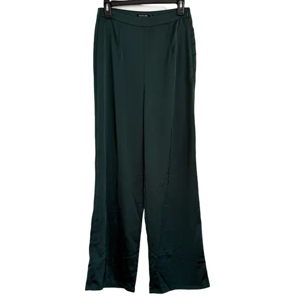 NEW Nasty Gal High Waist Green Satin Wide Leg Pants NWT Size 6 - Image 2
