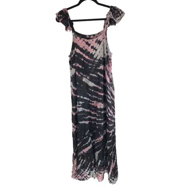 Raviya Tie-Dye Maxi Swimsuit Cover-Up Dress Black Pink Size M - Image 3