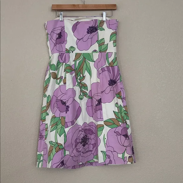 Ann Taylor Loft Strapless Purple And White Floral Midi Dress - Image 4