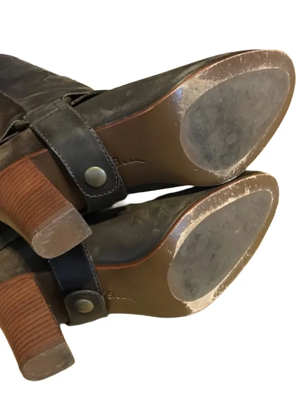 L.L. Bean Dark Brown Suede & Leather Western Style Heeled Calf High Boots (6.5) - Image 11