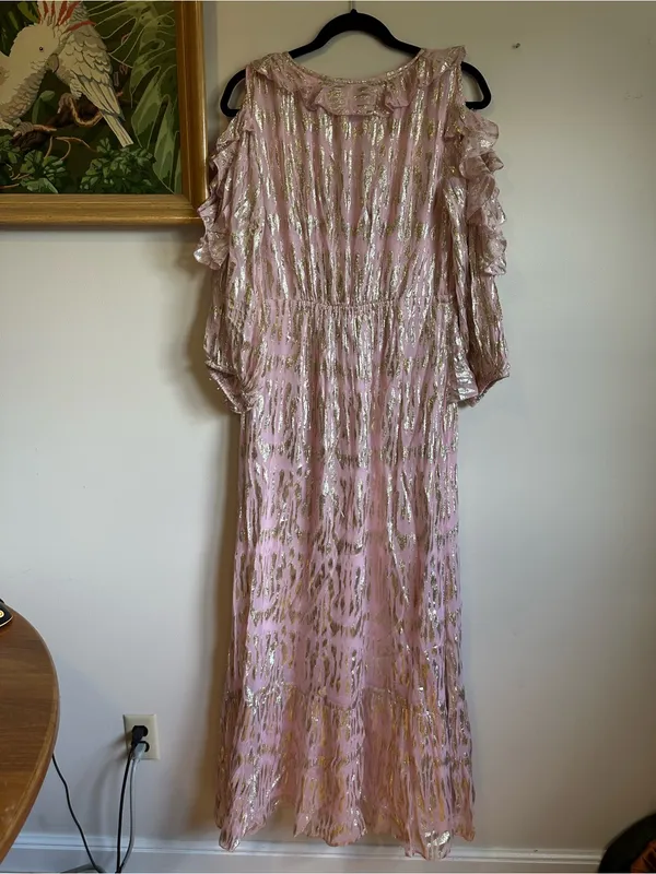 Boston Proper Ruffled Maxi Dress With Lurex Fabric Pink Womens Small - Image 9