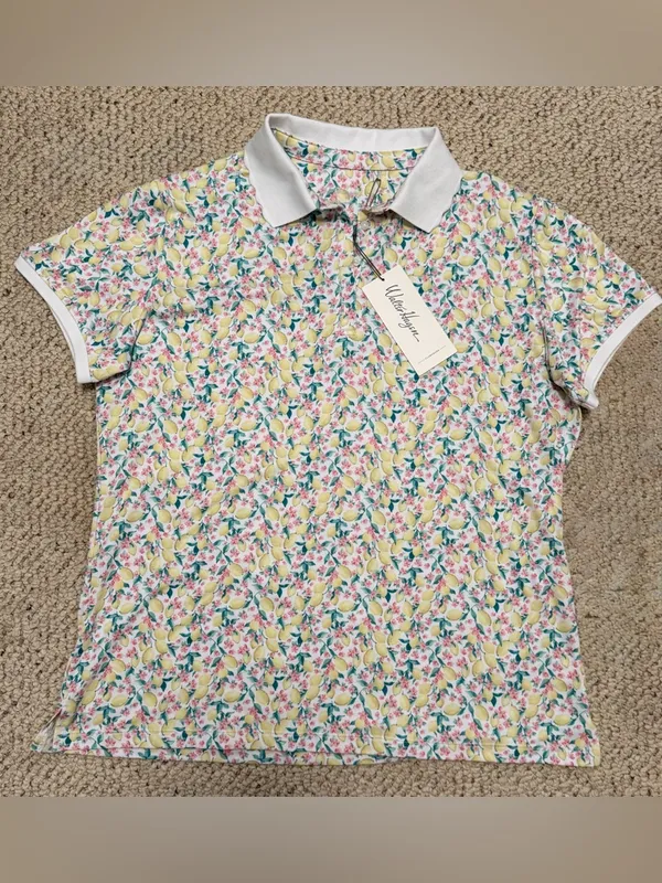 Walter Hagen Lady Hagen Lemon Floral Golf Polo Shirt UPF 50 NWT Large Preppy - Image 2
