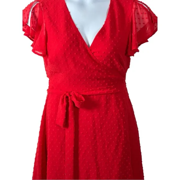 Lulus Much to Celebrate Red Swiss Dot Wrap Dress Large - Image 6