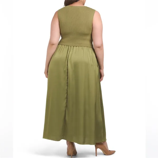 NWT Taylor Mix Media Ribbed Bodice Crew Neck Satin Skirt Pocket Medium - Image 6