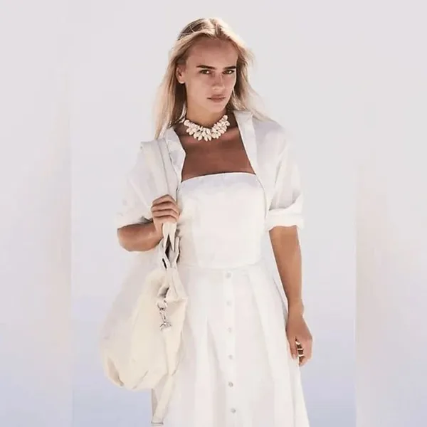 Free People Isley Long Sleeve 2-in-1 Button Down Cotton White Midi Dress XS NWOT - Image 11