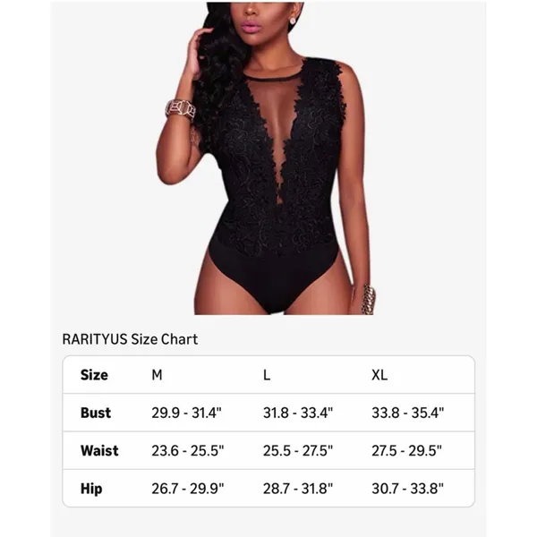 NEW Black Deep V Lace Mesh Sleeveless Thong Bodysuit L - Image 4