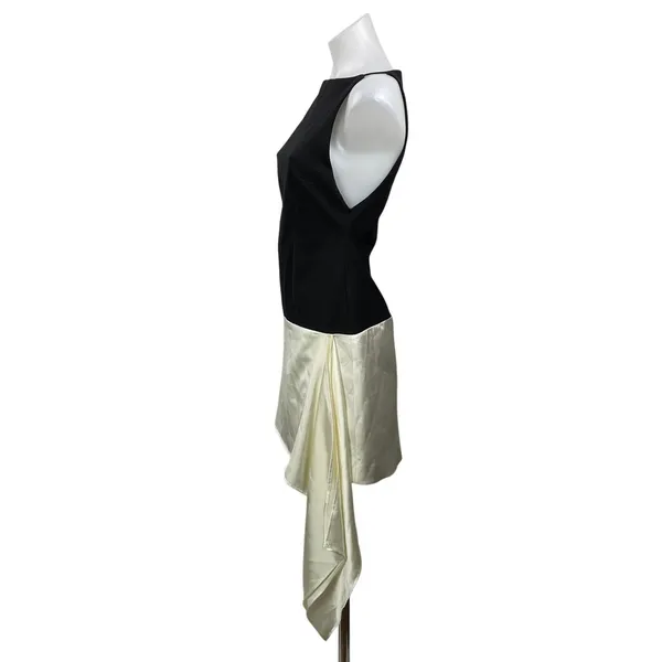 NEW Zara Black Ivory Sleeveless Boat Neck Satin Silk A Line Mini Dress Size S - Image 2
