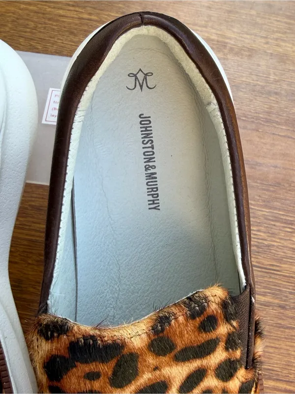 Johnston & Murphy Leopard Calf Hair Slip On Sneakers Women’s 8M Brown Leather - Image 4