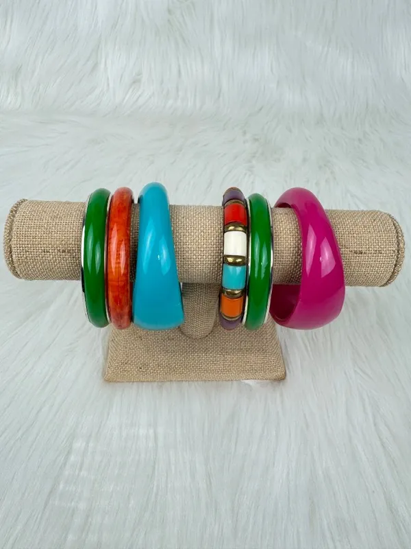 Y2K Lot of 6 Chunky Acrylic Stackable Bangle Bracelets Multi-Color Boho Chunky - Image 2