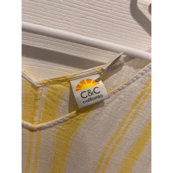 C&C California Women Yellow White Striped Tassel Trim Swim Cover Up Tunic Large - Image 2