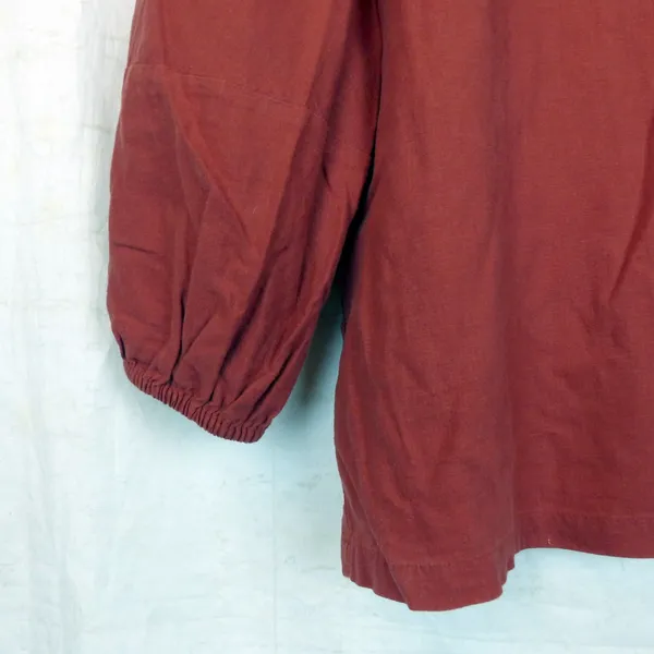 LOFT Linen Blend Peasant Top Womens M Rust Orange Balloon Sleeve Boat Neck Boho - Image 4