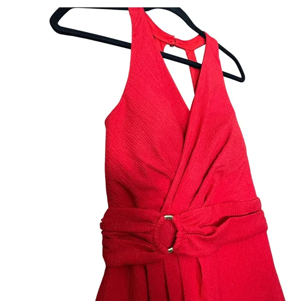 Sienna Halter‎ Ruched Draping Midi Dress Sz 0 Red Classic Cocktail Party Wedding - Image 3