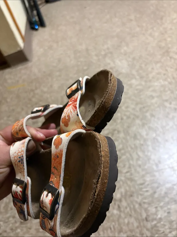 Papillio White Orange Floral Two-Strap Buckle Sandals Size 36 - Image 3