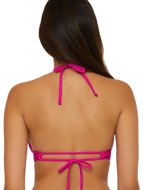 NWT Becca Ribbed Chain Ring Halter Bikini Swim Top 223157 Azalea Pink D - Image 2