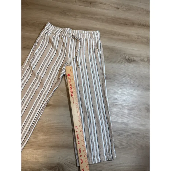 Ann Taylor Factory Pants Tan M Womens Striped Linen Blend Drawstring‎ Casual - Image 5