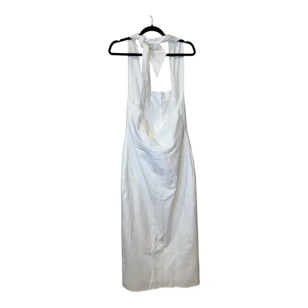 CoMMENSE Tied Halter Open Back Cotton Linen Midi Dress White Large NWT Sold Out - Image 4