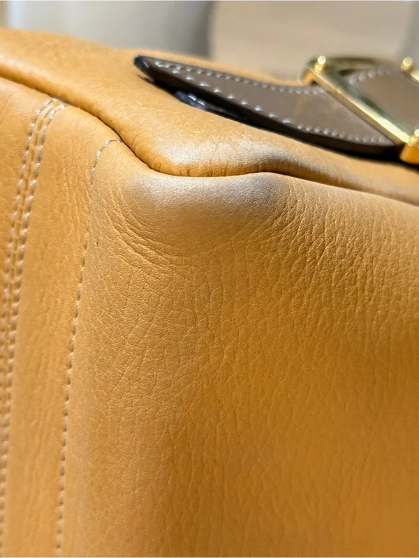 Loewe Vintage Anagram Embossed Camel Gold Leather Camera Shoulder Bag Amazona - Image 7