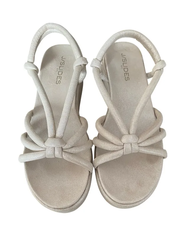 J/Slides Qayla Platform Metallic Suede Sandals Tan Silver size 8 - Image 3
