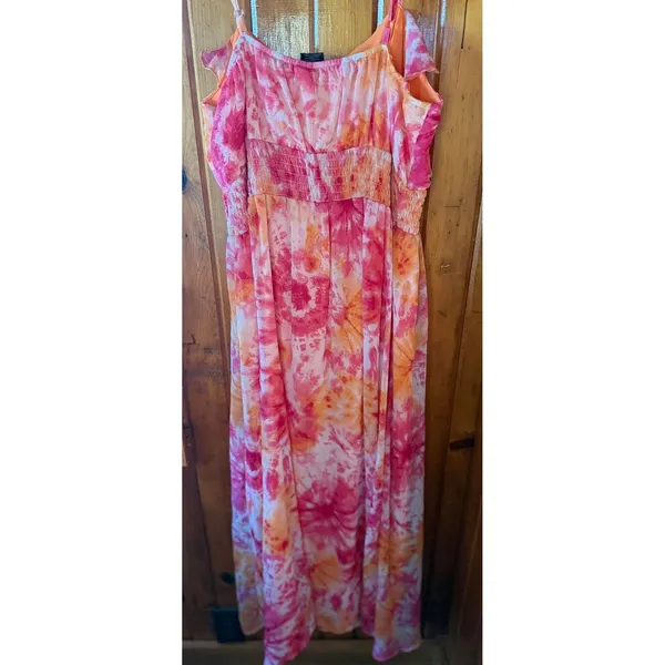 Faded Glory Dress Tie‎ Dye Ruffle Sleeveless Casual Pink Orange Size XL Y2K - Image 4