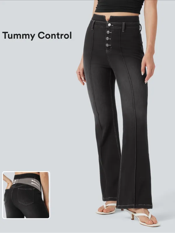 Halara Flex™ Mid Rise Tummy Control Casual Flare Jeans with Pockets - Image 2