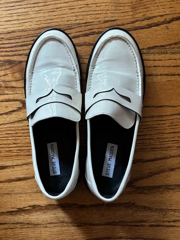 Steve Madden Lotto Cream & Black Chunky Patent Leather Loafers - Image 2